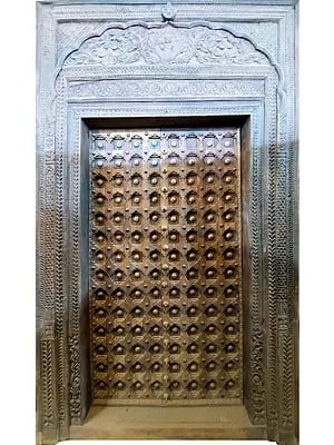 110" Large Iron Details Exterior Gate With Lord Krishna Handmade Design