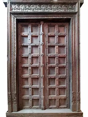 90" Large Traditional Square Design Old Wood Door | From Rajasthan