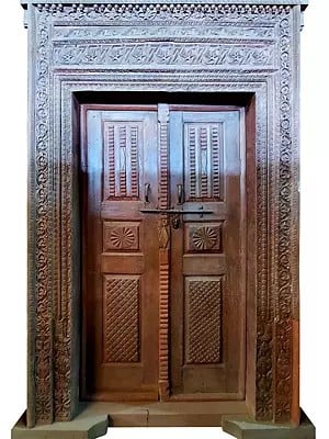 100" Large Hand Carved Wood Door | Antique Front Door