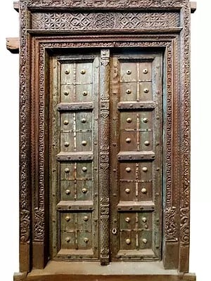 94" Large Wood Double Door For Temple | Wood Carving Door