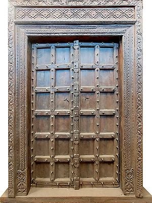 97" Large 100 Years Old Traditional Wood Door And Flower Design In Upper Side
