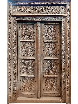 90" Large Flower Design In Whole Wood Door | Ancient Door