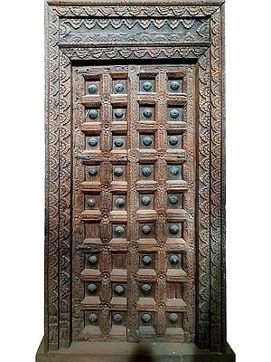 110" Large Antique Indian Village wood Door With Design In Border