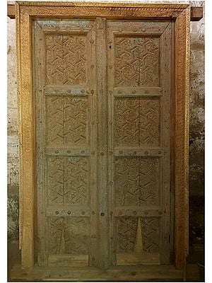 77" Large Indian Village Traditional Flower Pattern Wood Door