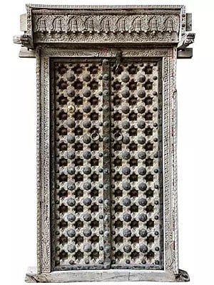 79" Large Traditional Old Designer Wood Door And Iron Plating With Frame