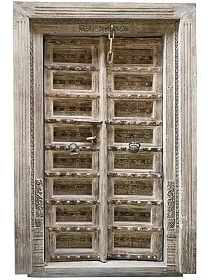 87" Large Traditional Old Simple Iron Plating Wood Door With Frame