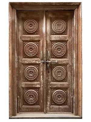 85" Large Circle Shapes Traditional Wood Door With Frame