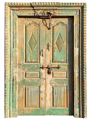 78" Large Traditional Village Wood Door With Frame