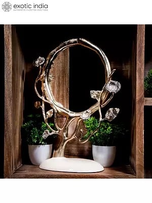 12" Round Mirror With Tree | Aluminum And Glass