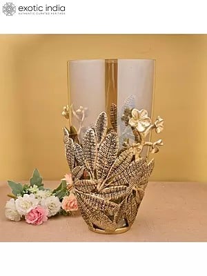 14" Vine Flower Vase For Decor | Aluminum And Glass