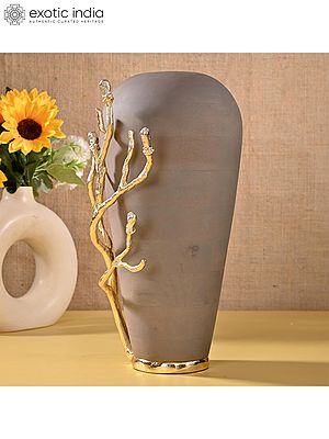 13" Attractive Wood Vase With Aluminum Branch For Home Decor