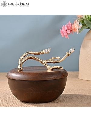 8" Wood Bowl With Lid | Aluminum Tree Branch On The Top | Decor Item