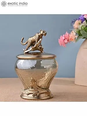9" Decorative Glass Jar With Panther Lid | Aluminum And Glass