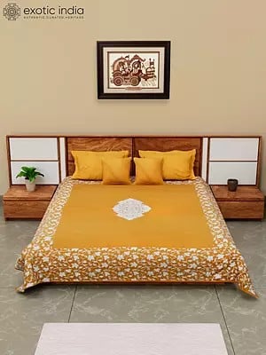 Five Piece Pure Cotton Aari Embroidered Queen Size Bedspread with Pillow Cases and Cushion Covers