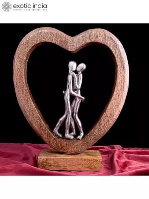 13" Couple Statue with Handmade Wood Heart | Home Decor
