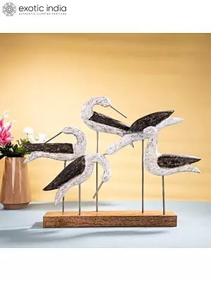 22"  Iron Handmade Birds With Wood Stand | For Home Decor