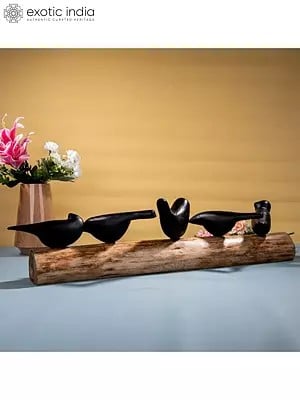 28" Birds Sitting on Log Sculpture | Handmade Home Decor Gift