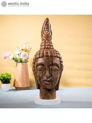 16" The Lord Buddha Face In Wood | Room Decor Item