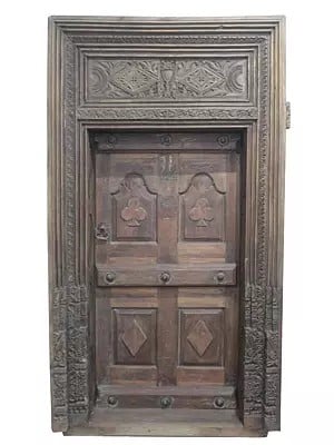 98" Large Traditional Old Carving Design Wood Door