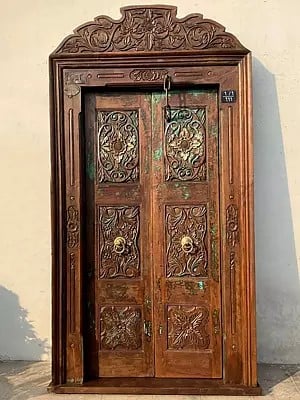 94" Large Traditional Flower Designer Wood Door