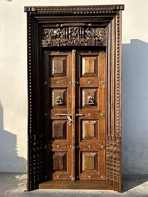 96" Large Traditional Upper Side Carving Design Wood Door