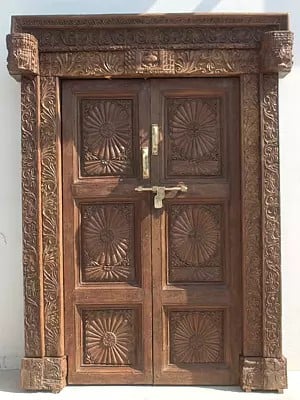 84" Large Traditional Flower Antique Old Indian Wood Door