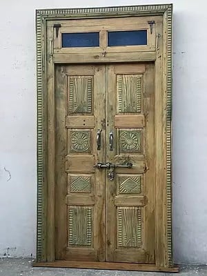 94" Large Traditional Village Wood Door And Skylight