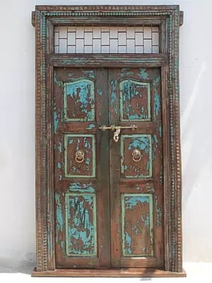 97" Large Traditional Village Old Skylight Wooden Door