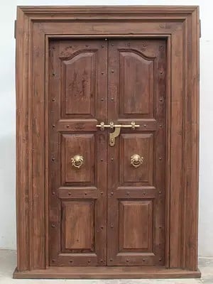 87" Large Traditional Entrance Polished Wood Door