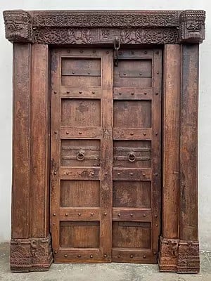 85" Large Wood Door And Carving Design Upper Frame