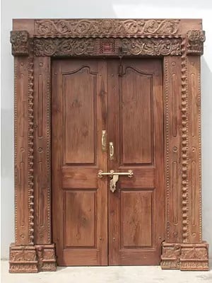86" Large Carved Frame Wood Door