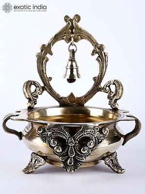 8" Brass Designer Urli with Bell
