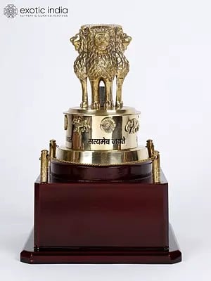 9" Ashoka Stambh - The National Emblem of India | Brass and Wood