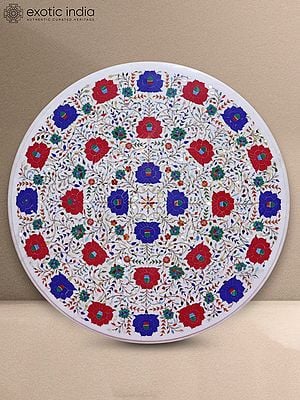34" Colorful Inlay Work Marble Table Top | Home Decor Item