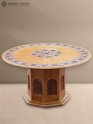 36" Large Inlay Design Marble Top Corner Table For Home