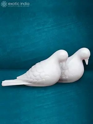 10" Hand-Carved White Marble Pigeon For Home Decor