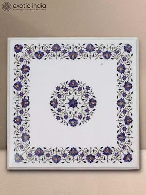 24" Marble Table Top Inlay Handicraft​ For Home Décor | White Makrana Marble