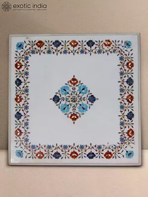 24" Mughal Art Inlay Table Top | White Makrana Marble