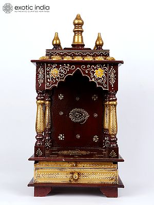 22" Hand-Painted Designer Puja Temple in Wood