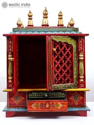 24" Hand-Painted Designer Temple with Double Doors | Wall Hanging