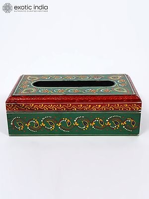 9" Hand-Painted Wooden Tissue Box
