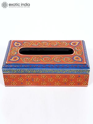 9" Hand-Painted Wooden Tissue Box