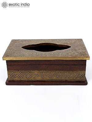 10" Designer Wooden Tissue / Napkin Box with Brass Work
