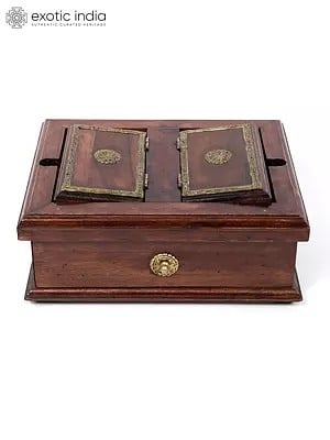 12" Holy Book Stand with Drawer | Wood and Brass