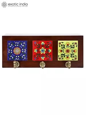 12" Three in One Floral Design Ceramic Tile Wall Hooks