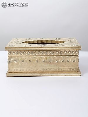10" Decorated Tissue Box in Wood