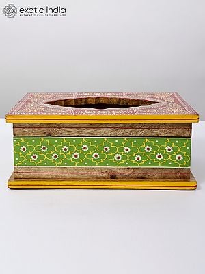 10" Hand-Painted Wooden Tissue/Napkin Box