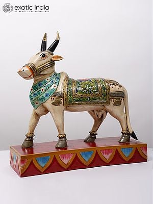21" Hand-Painted Colorful Cow in Wood