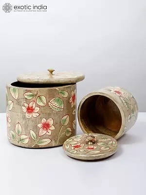 7" Floral Design Hand-Painted Jar | Set of 2
