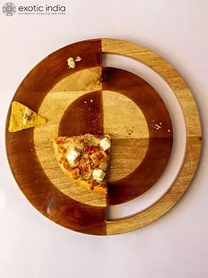 13" Two-Hued Cheese Platter In Wood For Home Decor